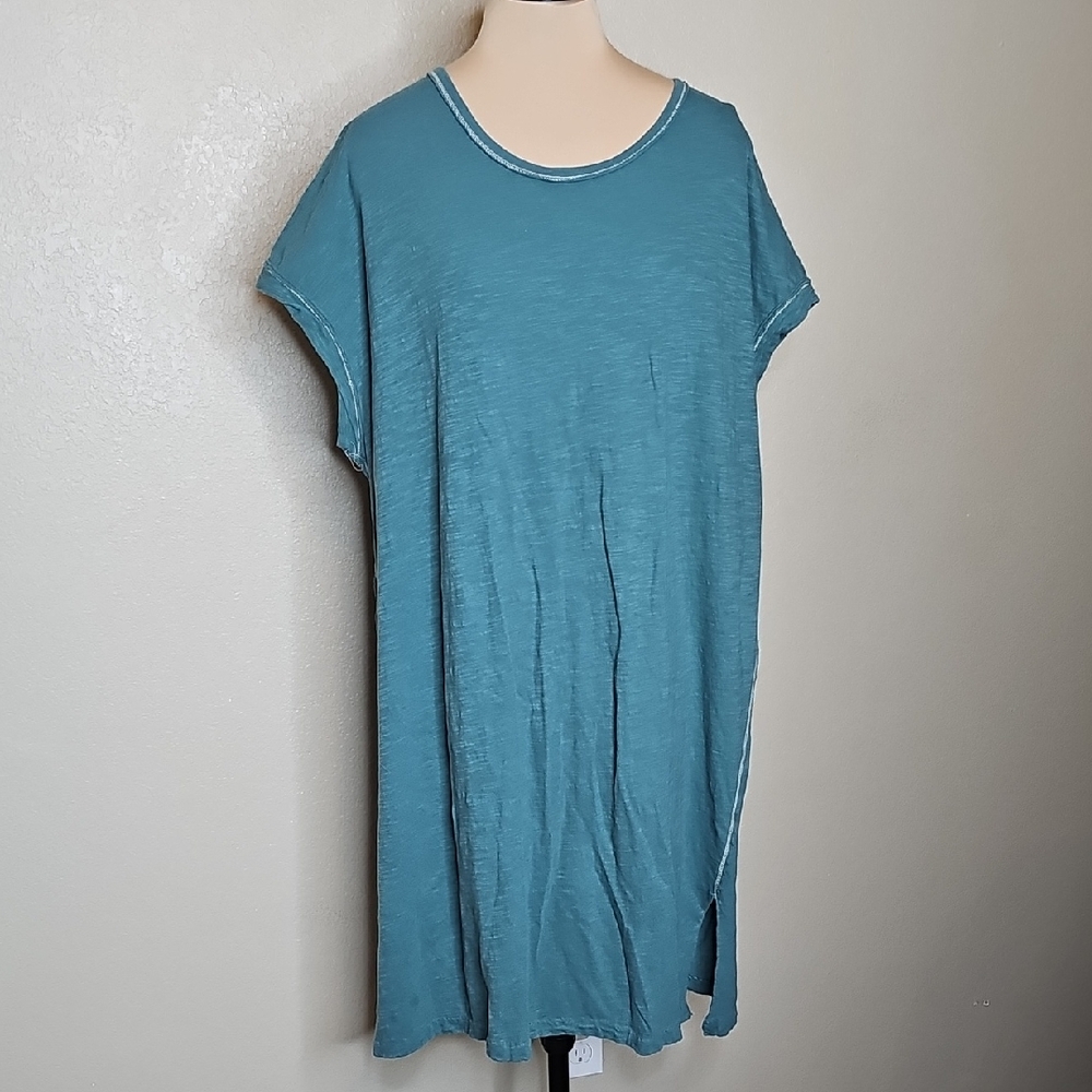 NATURAL LIFE Teal Blue Short Sleeve Tunic Dress